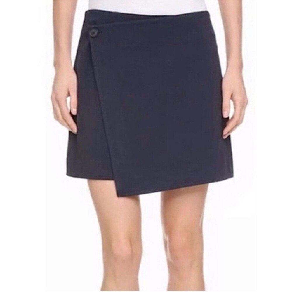 ATM Anthony Thomas Melillo Bonded Wrap Front Mini Skirt Navy Blue 2 Clueless